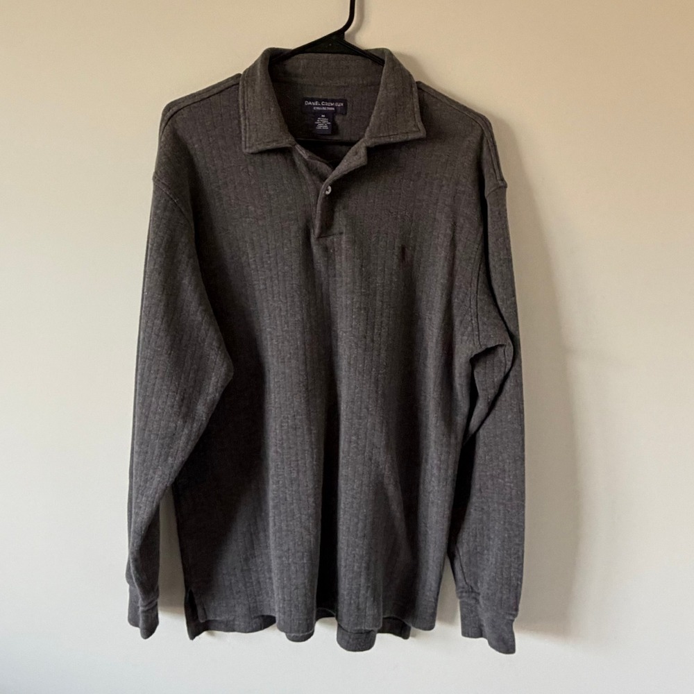 Daniel Cremieux Mens Grey Ribbed 100% Cotton‎ Long Sleeve Polo Shirt M Golf